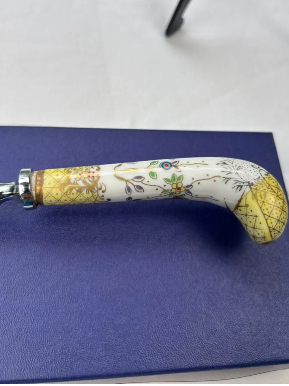 VTG Italian Silver Plated Cake Server Ornate Etched Blade Porcelain Handle w/Box
